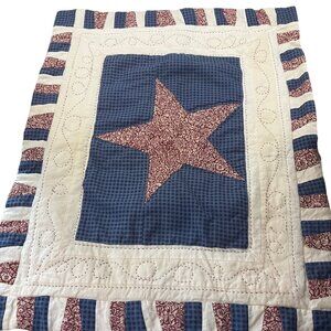 Vintage Pillow Sham Americana Patriotic Patchwork Quilted Star Country Decor